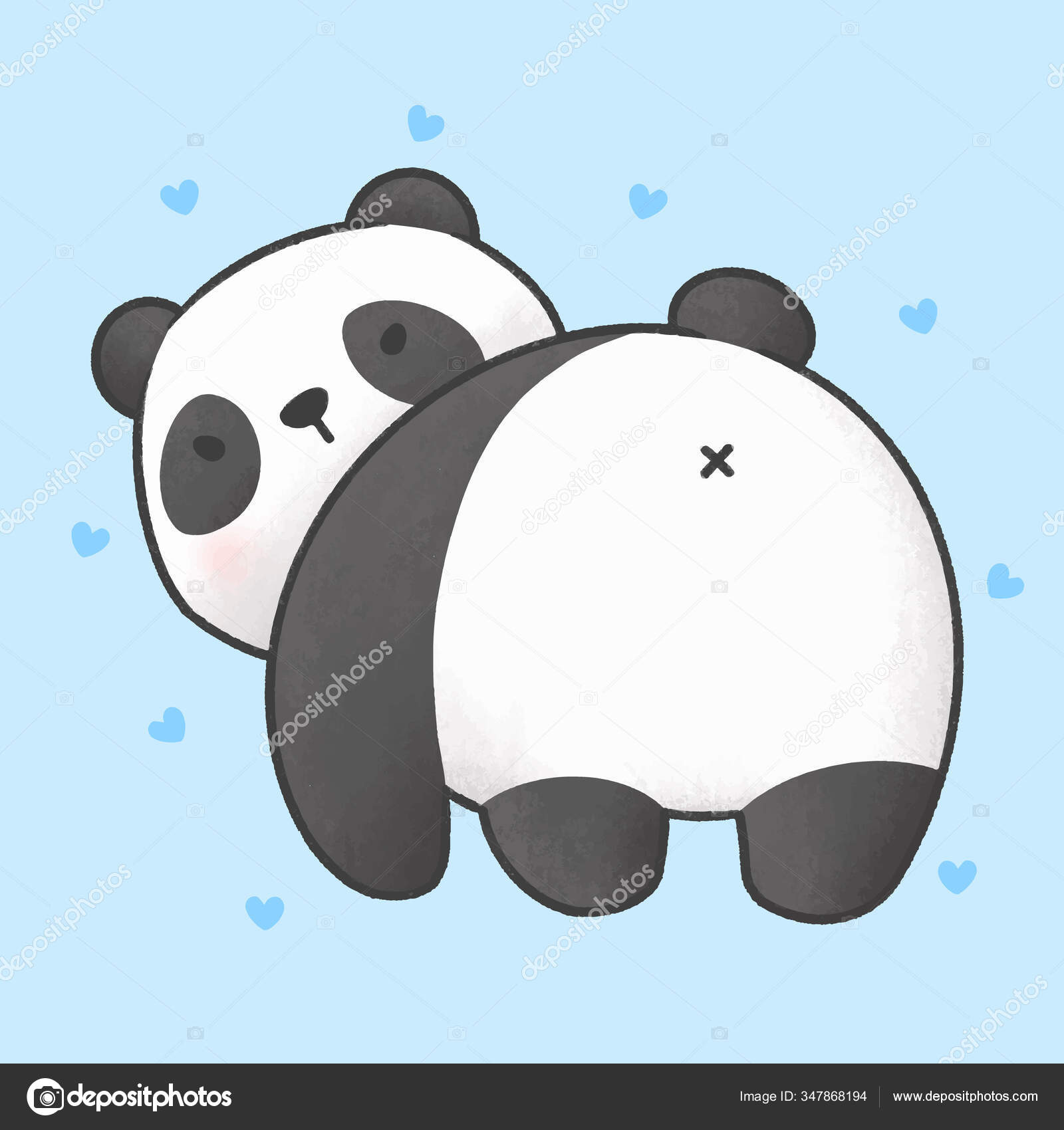 Urso Panda Bonito Olhando Para Trás Mão Desenhada Personagem